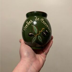Green Herb Pot with Olive Design